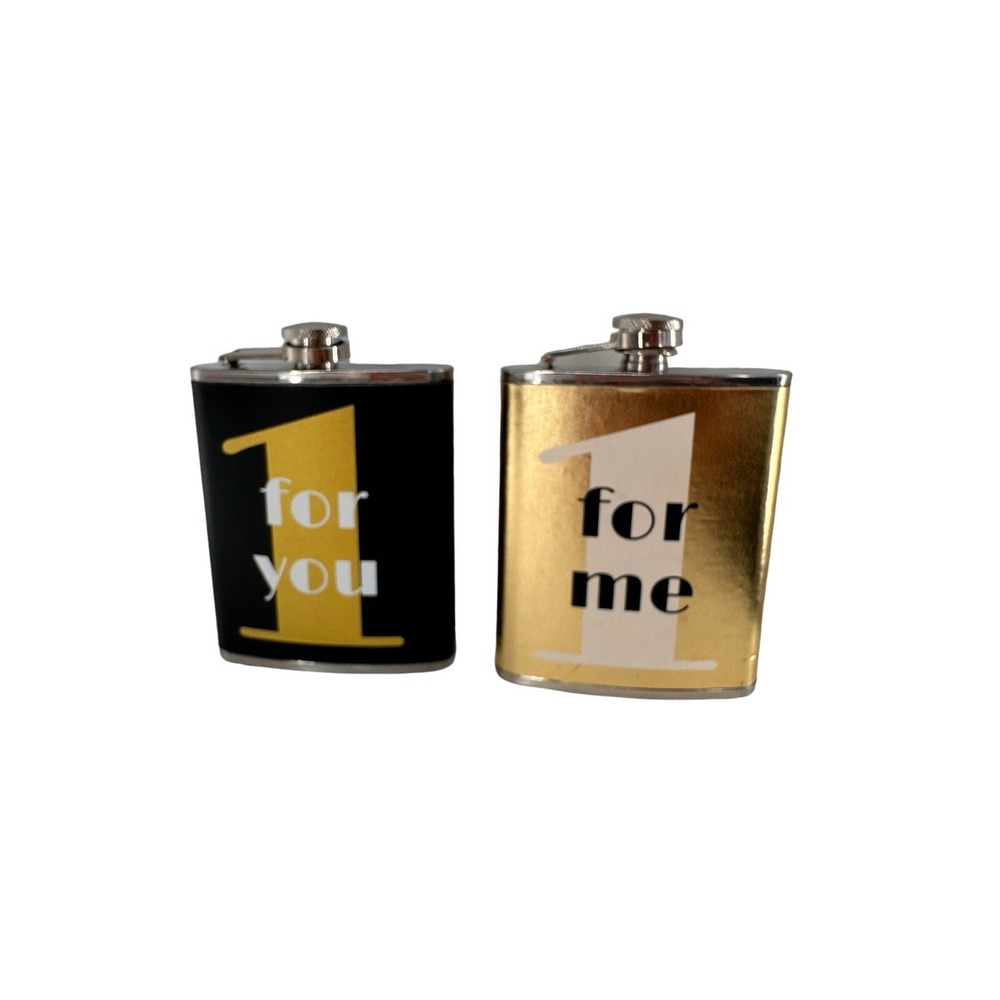Flask Set of 2 Wild eye designs 1 For Me For You Gold Bar Gift Party Stainless c
